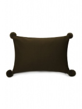 Rectangular Dark Olive Pom Pom Cushion by ChalkUK